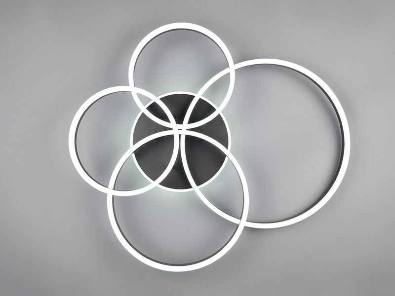 Deckenleuchte DRAKE Fernbedienung 4 LED Ringe dimmbar, Schwarz B: 80cm