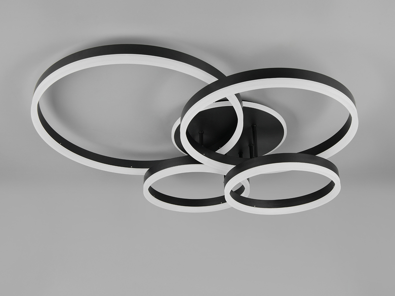 Deckenleuchte DRAKE Fernbedienung 4 LED Ringe dimmbar, Schwarz B: 80cm