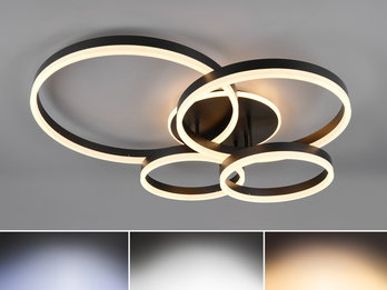 Deckenleuchte DRAKE Fernbedienung 4 LED Ringe dimmbar, Schwarz B: 80cm