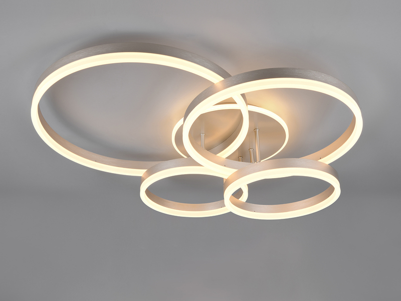 Deckenleuchte DRAKE Silber Fernbedienung 4 LED Ringe dimmbar B: 80cm