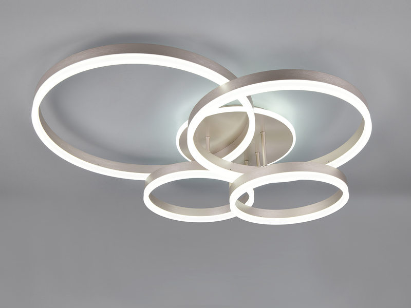 Deckenleuchte DRAKE Silber Fernbedienung 4 LED Ringe dimmbar B: 80cm