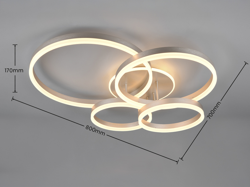 Deckenleuchte DRAKE Silber Fernbedienung 4 LED Ringe dimmbar B: 80cm
