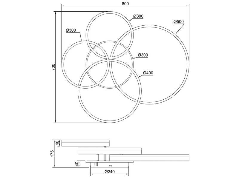 Deckenleuchte DRAKE Silber Fernbedienung 4 LED Ringe dimmbar B: 80cm