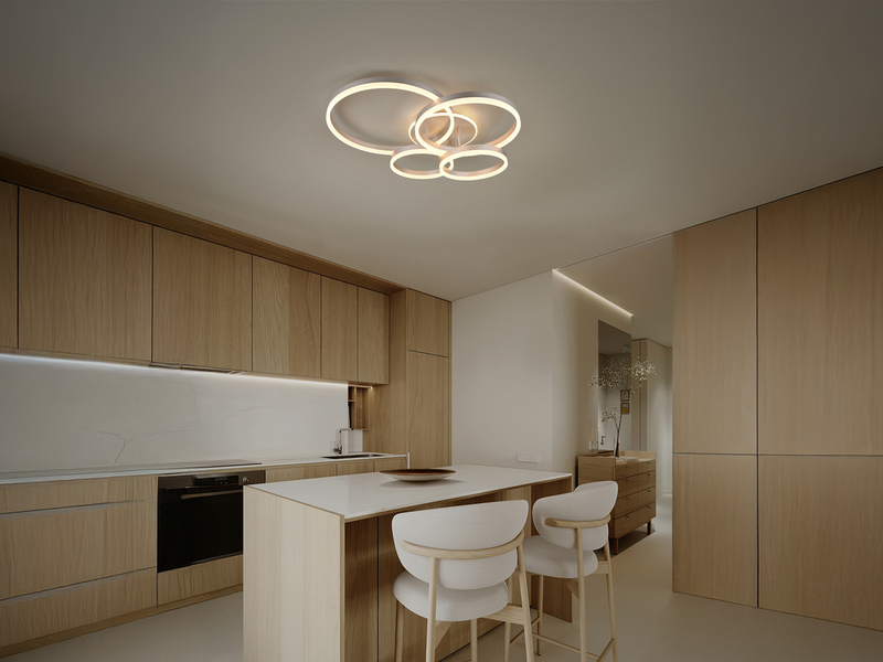 Deckenleuchte DRAKE Silber Fernbedienung 4 LED Ringe dimmbar B: 80cm