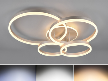 Deckenleuchte DRAKE Silber Fernbedienung 4 LED Ringe dimmbar B: 80cm