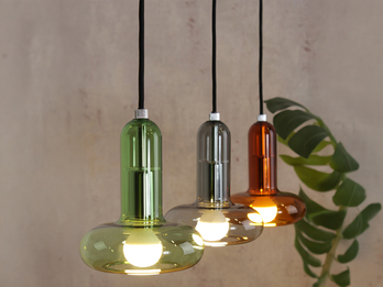LED Pendelleuchte 3-flammig ausgefallene bunte Glasschirme, Breite 65cm