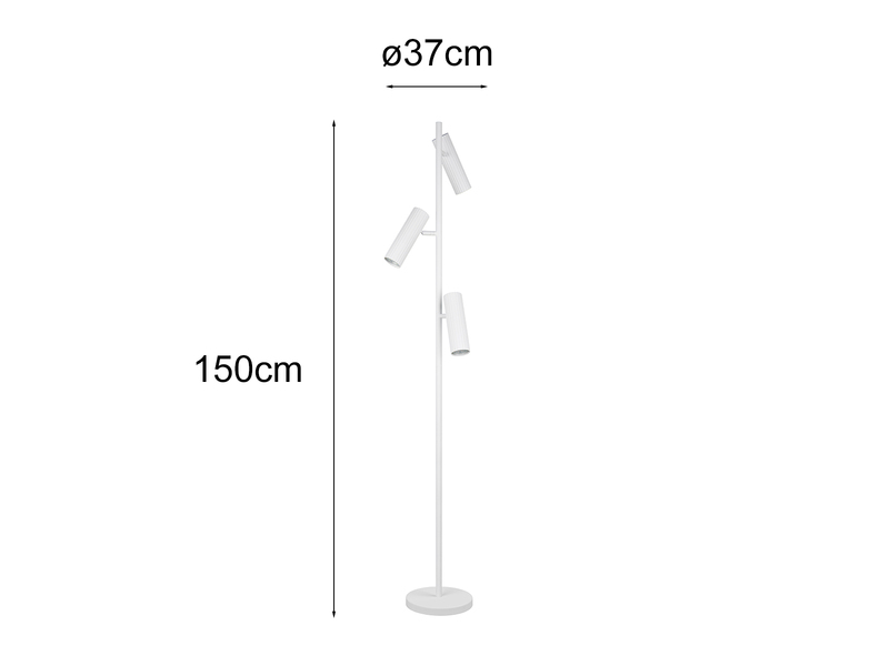 Moderne Stehlampe SOKA mit 3 schwenkbaren Spots, Weiß, Höhe 150cm