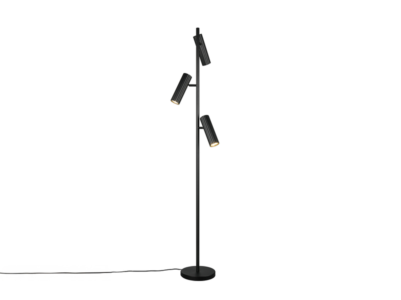Moderne Stehlampe SOKA mit 3 schwenkbaren Spots, Schwarz, Höhe 150cm