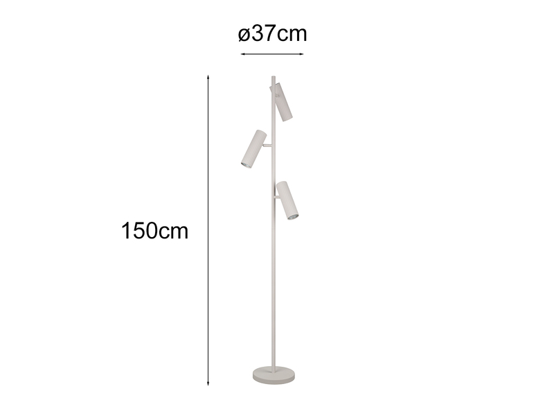 Moderne Stehlampe SOKA mit 3 schwenkbaren Spots, Hellgrau, Höhe 150cm