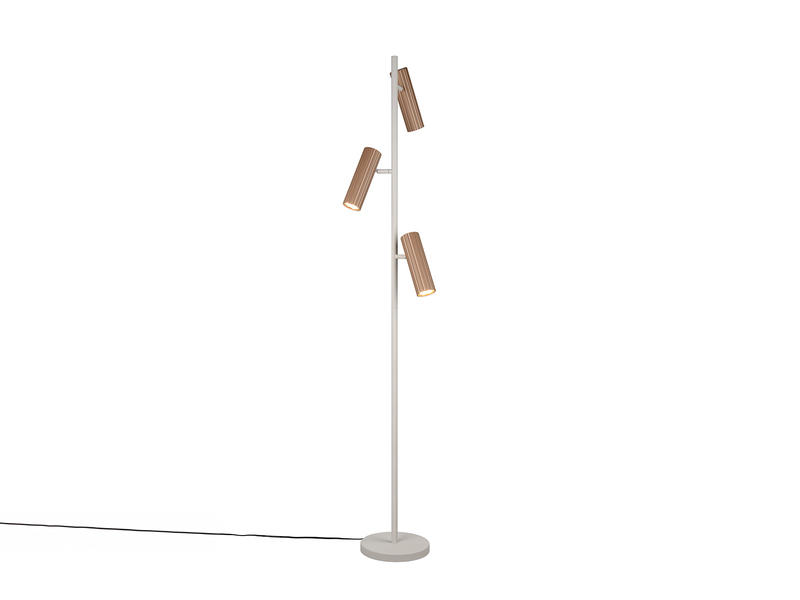 Moderne Stehlampe SOKA mit 3 schwenkbaren Spots, Hellgrau & Coffee, Höhe 150cm