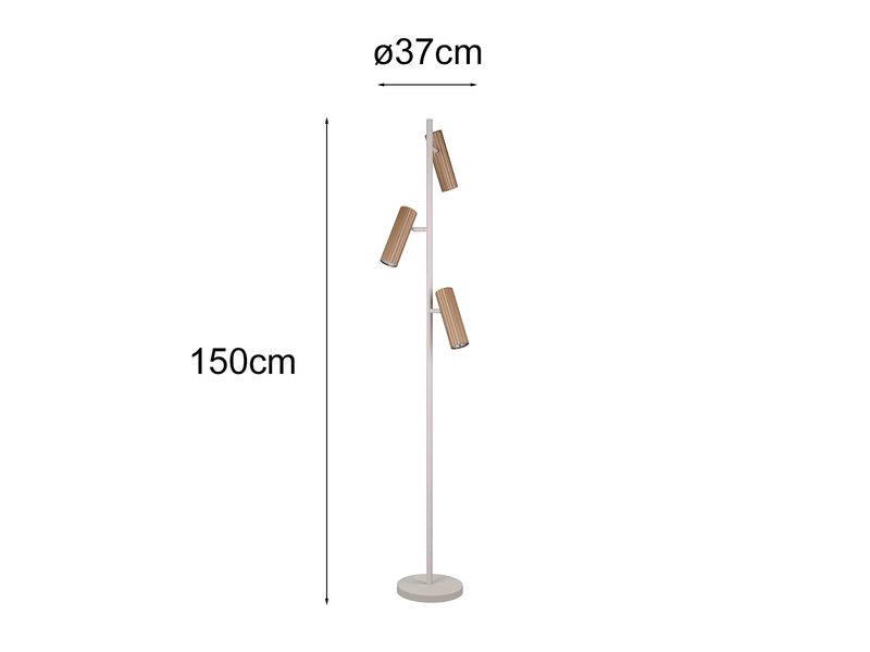 Moderne Stehlampe SOKA mit 3 schwenkbaren Spots, Hellgrau & Coffee, Höhe 150cm