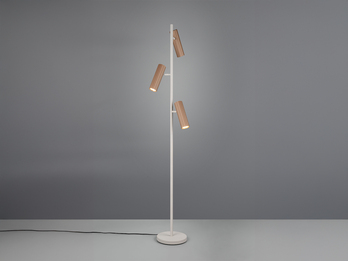 Moderne Stehlampe SOKA mit 3 schwenkbaren Spots, Hellgrau & Coffee, Höhe 150cm
