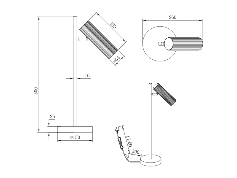 Große Tischlampe SOKA Metall Weiß mit schwenkbarem Spot, Höhe 50cm