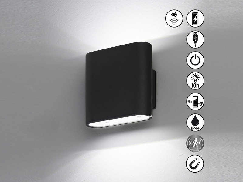 Akku Außenleuchte MAGNETIC Schwarz mit Bewegungsmelder, Breite 10cm