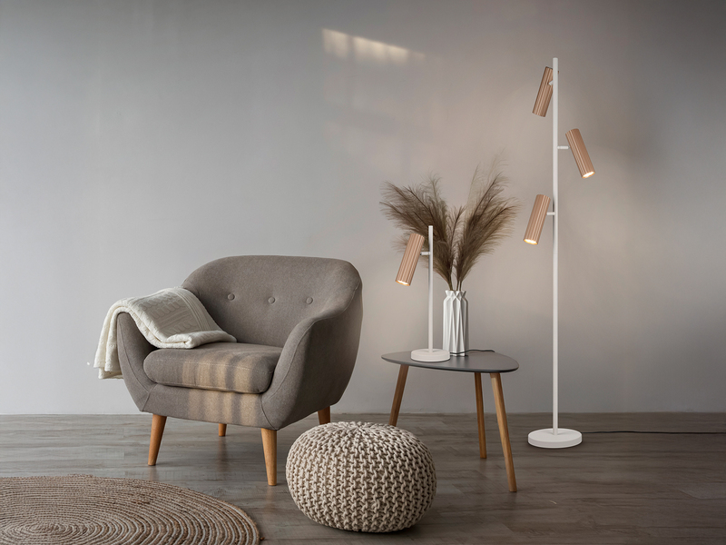 Große Tischlampe SOKA Metall Hellgrau & Coffee mit schwenkbarem Spot, Höhe 50cm