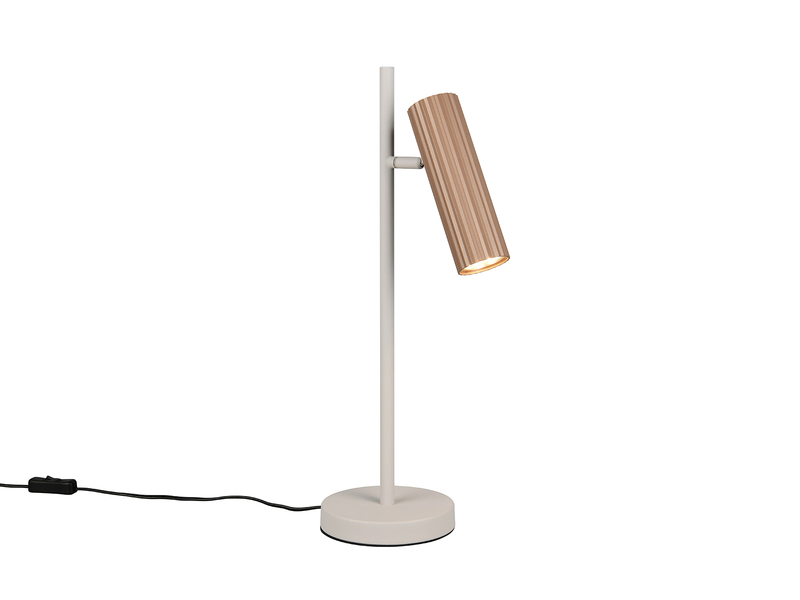 Große Tischlampe SOKA Metall Hellgrau & Coffee mit schwenkbarem Spot, Höhe 50cm