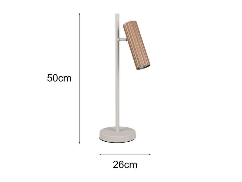 Große Tischlampe SOKA Metall Hellgrau & Coffee mit schwenkbarem Spot, Höhe 50cm