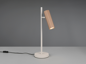 Große Tischlampe SOKA Metall Hellgrau & Coffee mit schwenkbarem Spot, Höhe 50cm