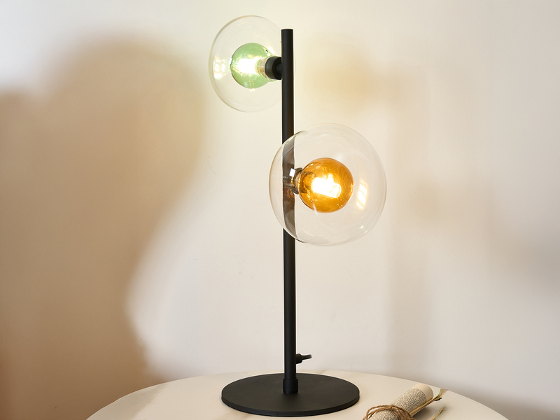Große Tischleuchte URANUS ausgefallene Glaskugel Schirme Amber/Grün, H 50cm