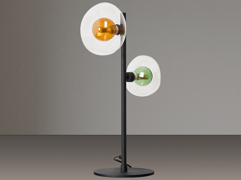 Große Tischleuchte URANUS ausgefallene Glaskugel Schirme Amber/Grün, H 50cm