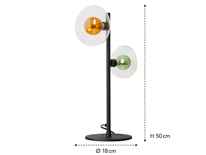 Große Tischleuchte URANUS ausgefallene Glaskugel Schirme Amber/Grün, H 50cm