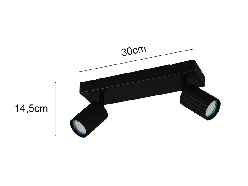 Deckenstrahler SOKA 2-flammig aus Metall Schwarz, Breite 30cm