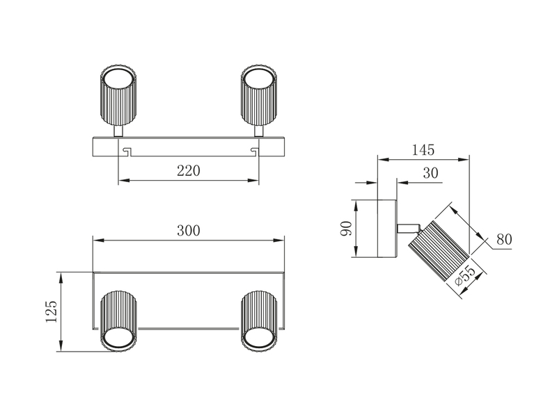Deckenstrahler SOKA 2-flammig aus Metall Hellgrau, Breite 30cm