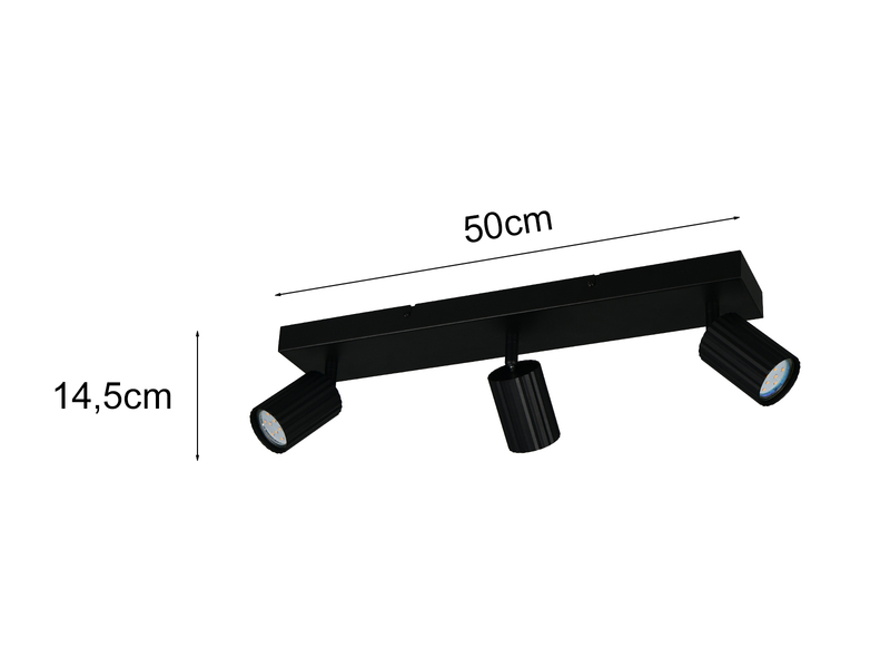 Deckenstrahler SOKA 3-flammig aus Metall Schwarz, Breite 50cm