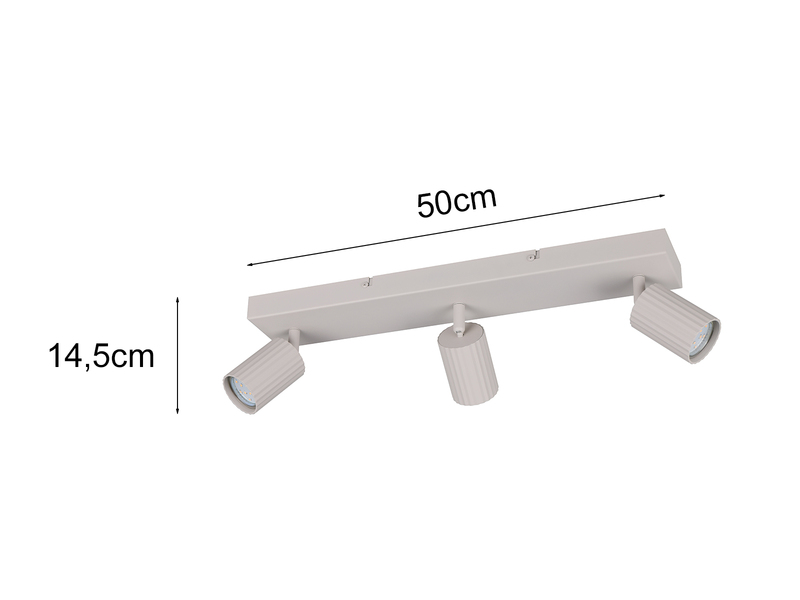 Deckenstrahler SOKA 3-flammig aus Metall Hellgrau, Breite 50cm