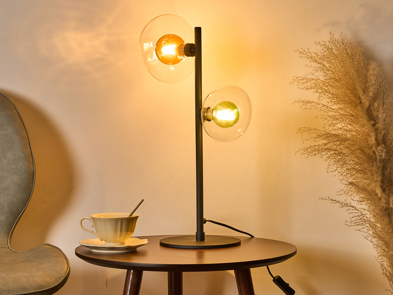 Große LED Tischleuchte ausgefallene Glaskugel Schirme Amber/Grün, H 50cm