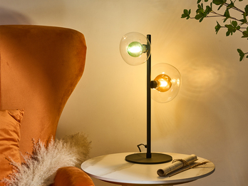 Große LED Tischleuchte ausgefallene Glaskugel Schirme Amber/Grün, H 50cm