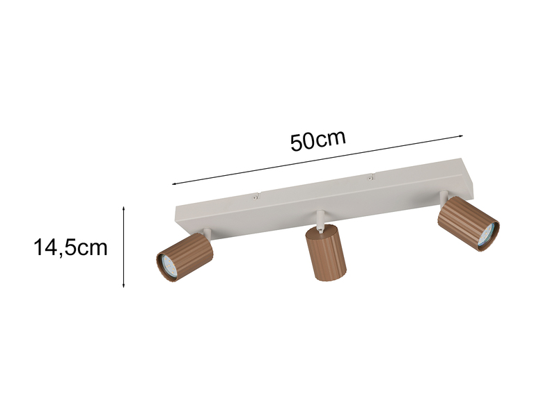 Deckenstrahler SOKA 3-flammig aus Metall Hellgrau & Coffee, Breite 50cm