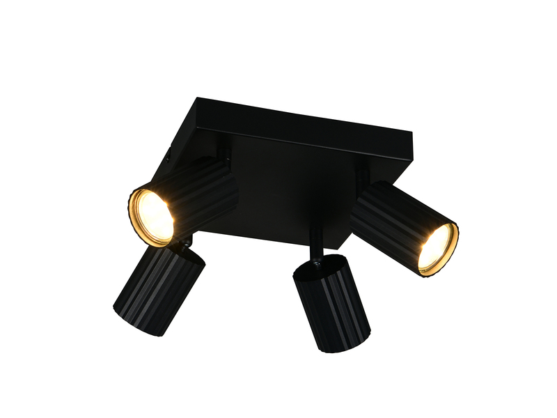 Deckenstrahler SOKA 4-flammig aus Metall Schwarz, Quadrat 20cm
