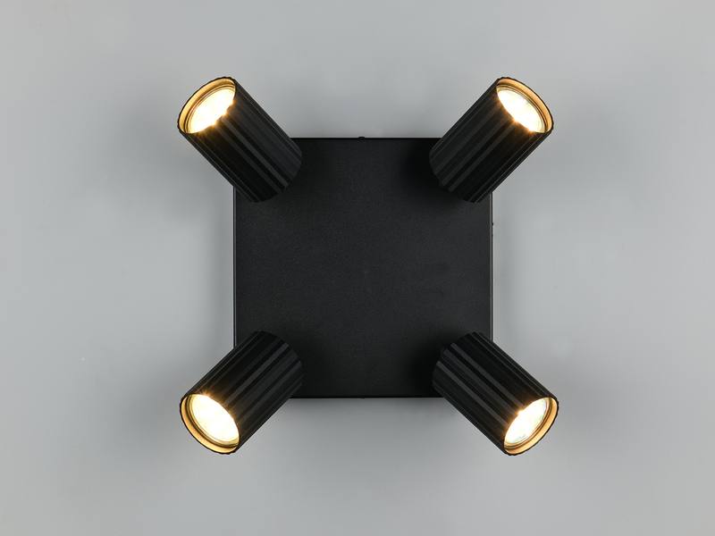 Deckenstrahler SOKA 4-flammig aus Metall Schwarz, Quadrat 20cm