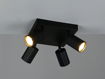 Deckenstrahler SOKA 4-flammig aus Metall Schwarz, Quadrat 20cm