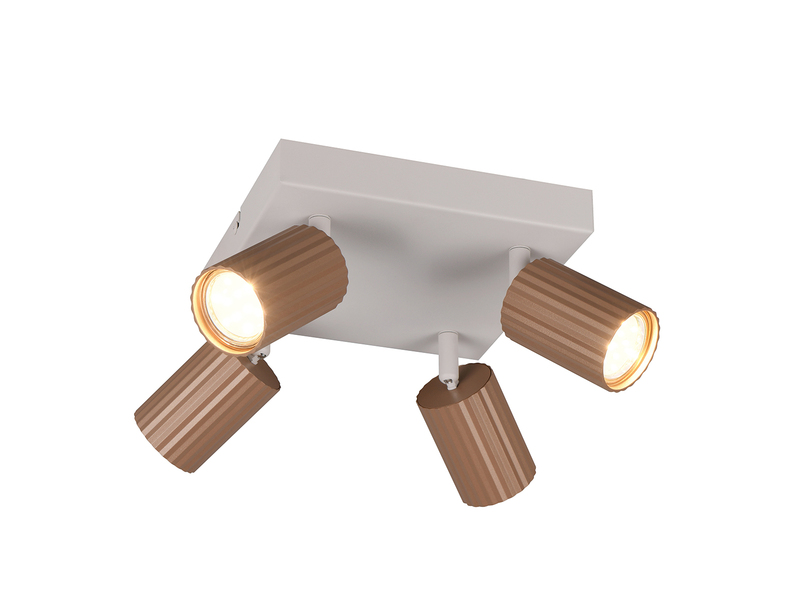 Deckenstrahler SOKA 4-flammig aus Metall Hellgrau & Coffee, Quadrat 20cm