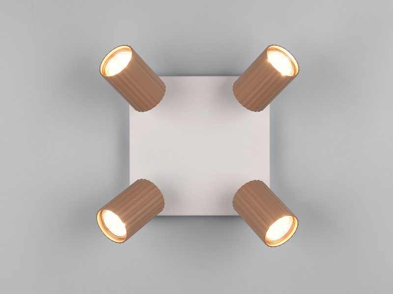Deckenstrahler SOKA 4-flammig aus Metall Hellgrau & Coffee, Quadrat 20cm
