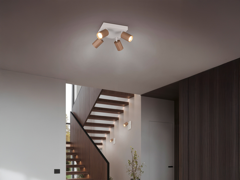 Deckenstrahler SOKA 4-flammig aus Metall Hellgrau & Coffee, Quadrat 20cm