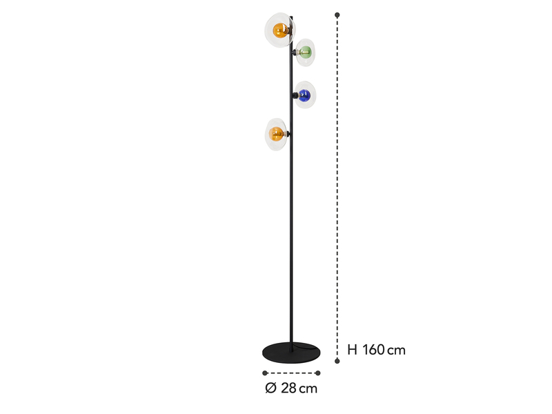 LED Stehlampe  mit ausgefallenen bunten Glaskugeln, Höhe 160cm