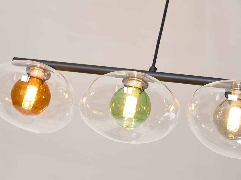 LED Pendelleuchte mehrflammig ausgefallene bunte Glaskugeln, Breite 98cm