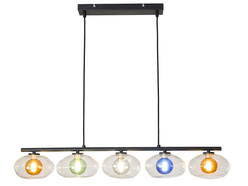 LED Pendelleuchte mehrflammig ausgefallene bunte Glaskugeln, Breite 98cm
