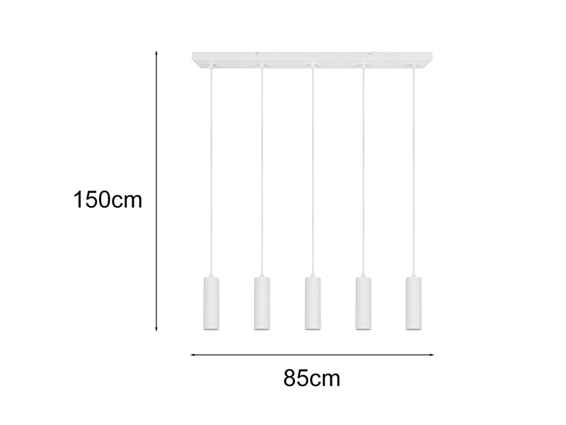Moderne LED Pendelleuchte 5-flammig aus Metall Weiß, Breite 85cm