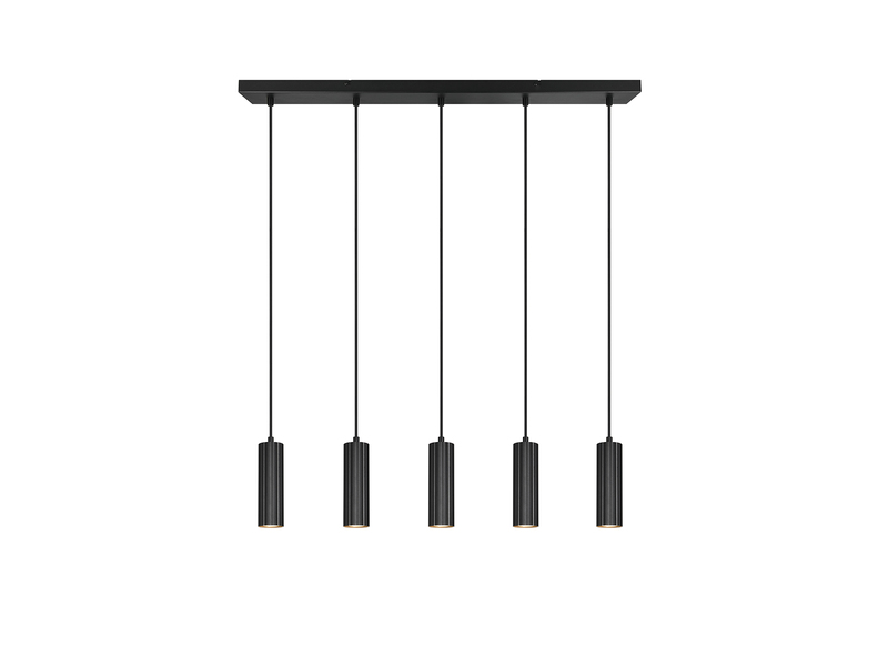 Moderne LED Pendelleuchte 5-flammig aus Metall Schwarz, Breite 85cm