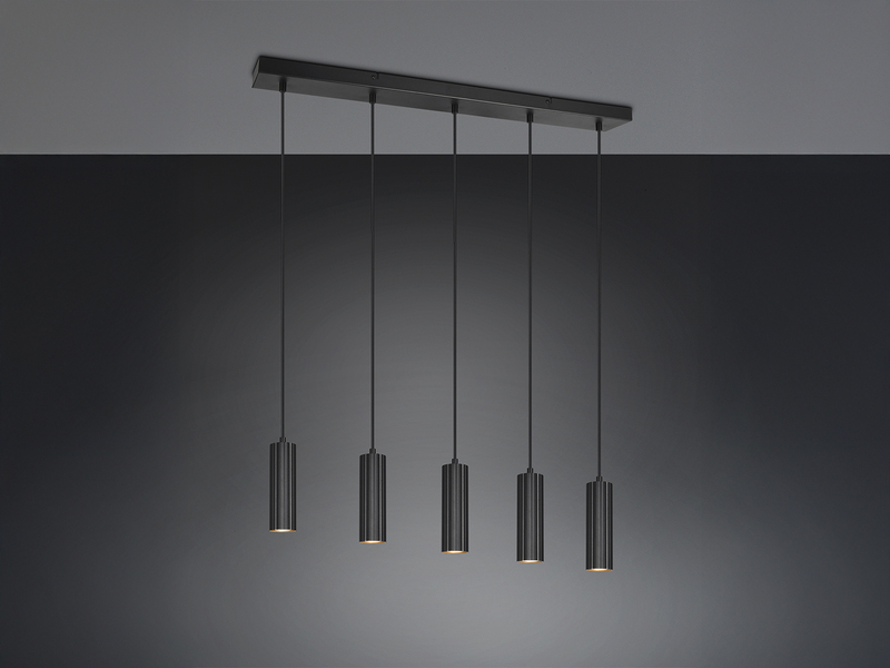 Moderne LED Pendelleuchte 5-flammig aus Metall Schwarz, Breite 85cm