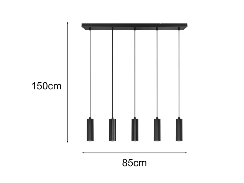 Moderne LED Pendelleuchte 5-flammig aus Metall Schwarz, Breite 85cm