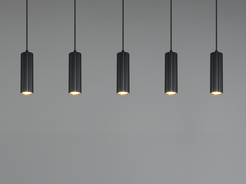 Moderne LED Pendelleuchte 5-flammig aus Metall Schwarz, Breite 85cm