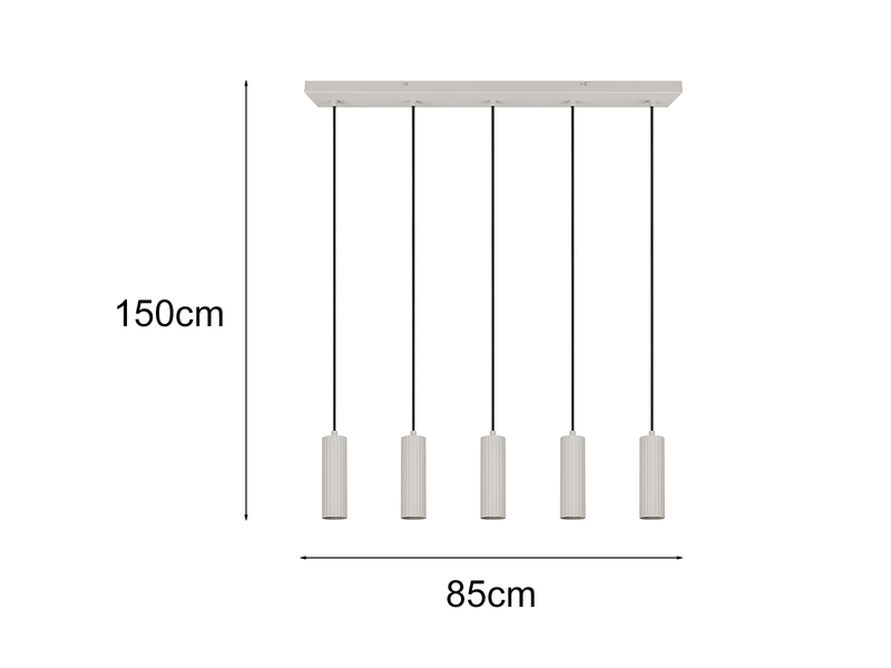 Moderne LED Pendelleuchte 5-flammig aus Metall Hellgrau, Breite 85cm