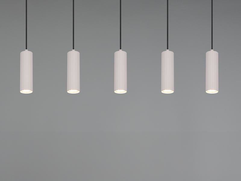 Moderne LED Pendelleuchte 5-flammig aus Metall Hellgrau, Breite 85cm