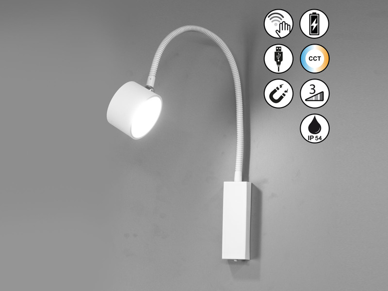 Akku Wandleuchte MAGNETIC kabellos für Wandmontage & Bett Kopfteil, Breite 7,5cm