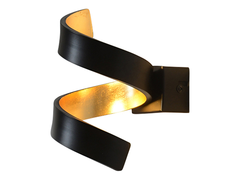 Ausgefallene LED Wandleuchte HELIX Schwarz / Gold, Höhe 17cm